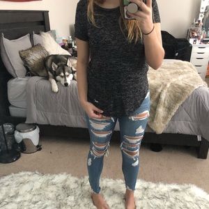 Dark Grey Curved Hem Pocket Tee